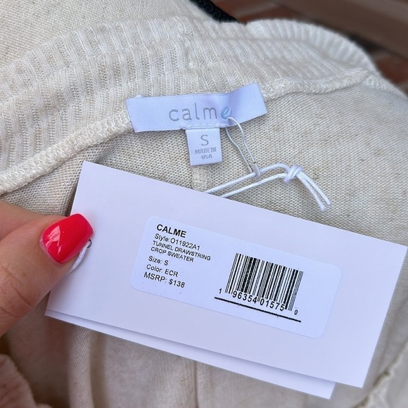 NWT Calme by Johnny Was Tunnel Drawstring Cropped Sweater in Ecru - Picture 6 of 7